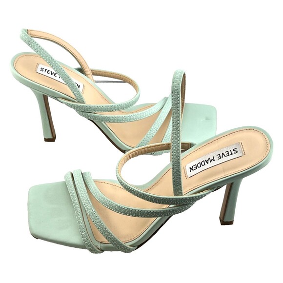 NIB STEVE MADDEN Women's 9 Next Mint Green Strappy Heeled Sandals Stiletto Vegan - Picture 1 of 10